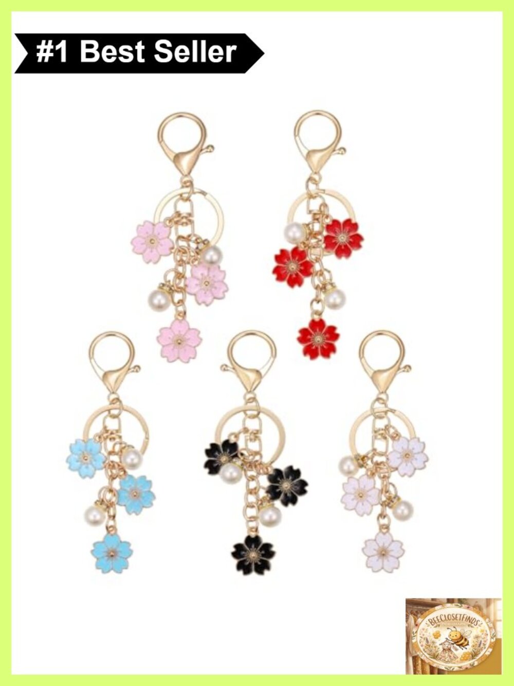 Resin Sakura Flower Keychain Charm Set with Pearl Crystal Purse Accessories